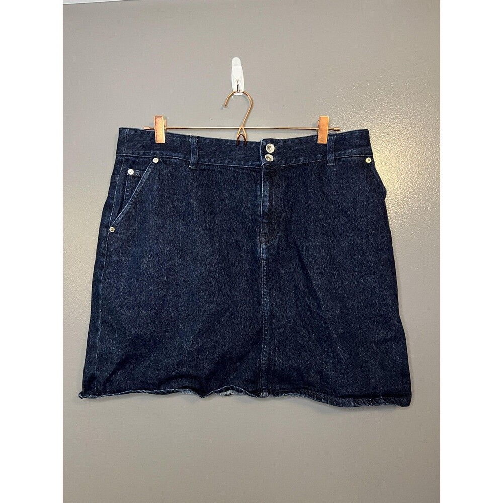 Lauren Ralph Lauren Denim Skirt Womens 14 Dark Wash 5 Pocket Stretch Raw Hem